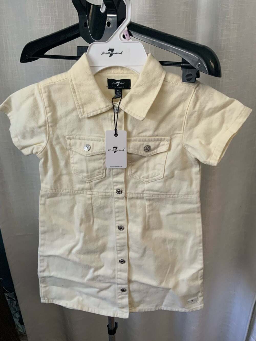 7 For All Mankind Denim Dress Girls Size 6 Ivory Short Sleeve